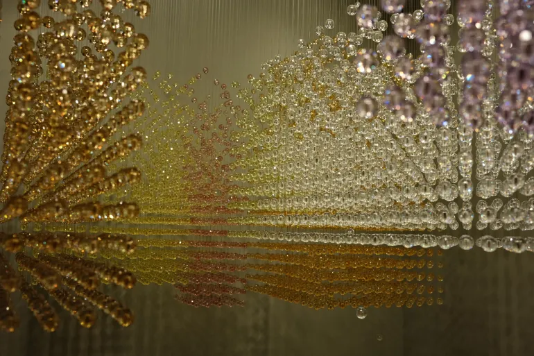 Hanging art display by South Korean artist Bahk Seon Ghi [Jessica Washington/ Al Jazeera]