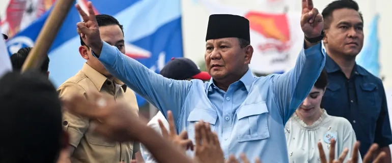 Indonesia's Defence Minister and presidential candidate Prabowo Subianto has told Al Jazeera that he is confident of victory [File: Juni Kriswanto/AFP]